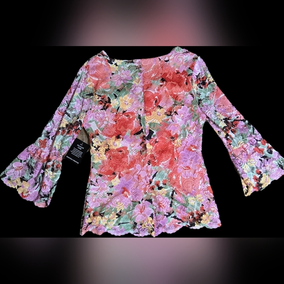 Boston Proper Multicolor Lace V-Neck Blouse - Picture 3 of 6